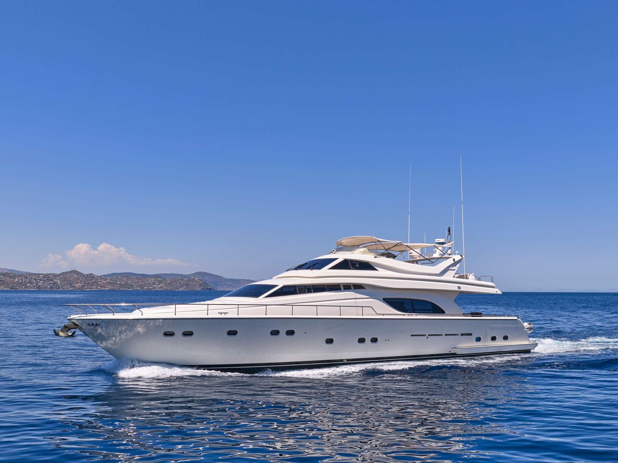 Apeiron Blue Ferretti 80 moored at Lavrion Marina
