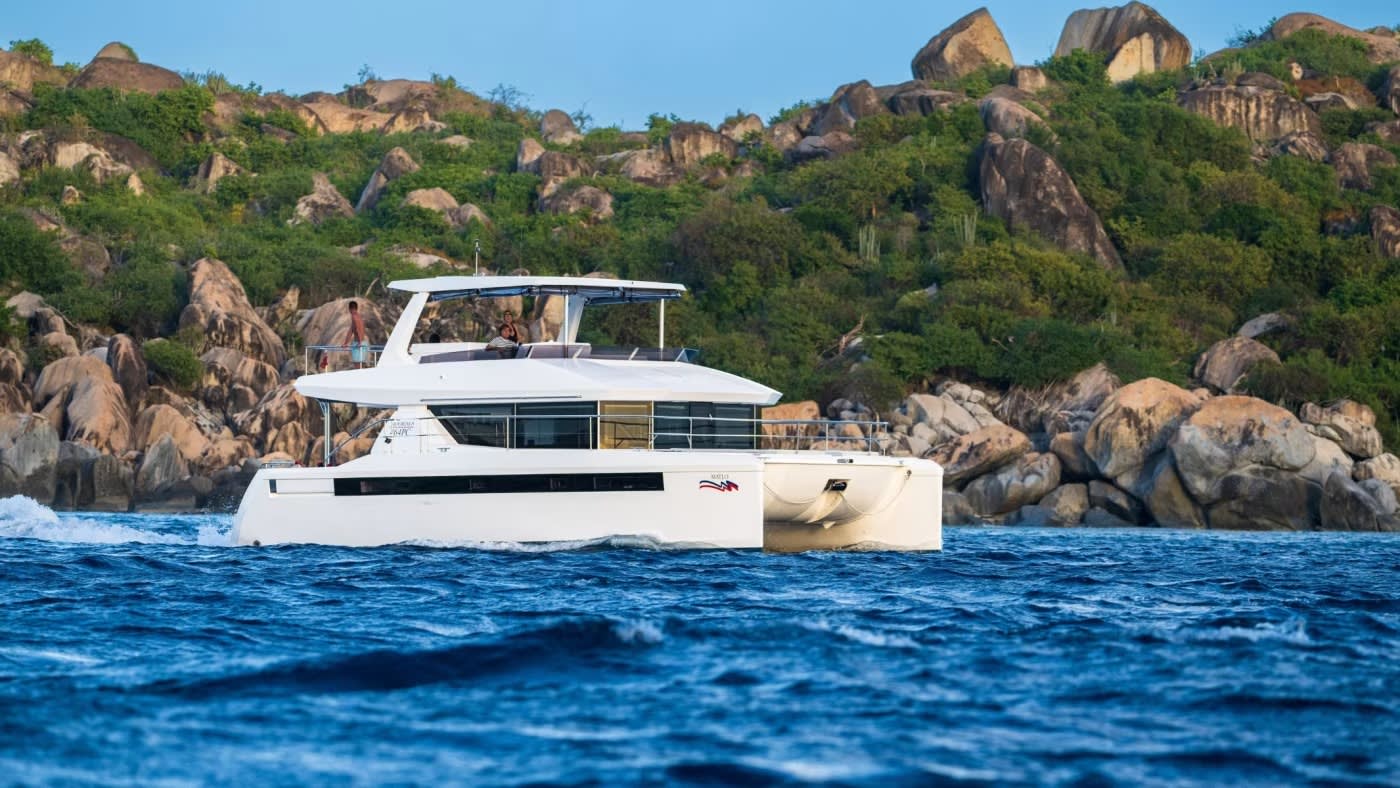 Moorings 464PC Exclusive Plus Leopard 46PC vor Anker in D-Marin Marina Gouvia