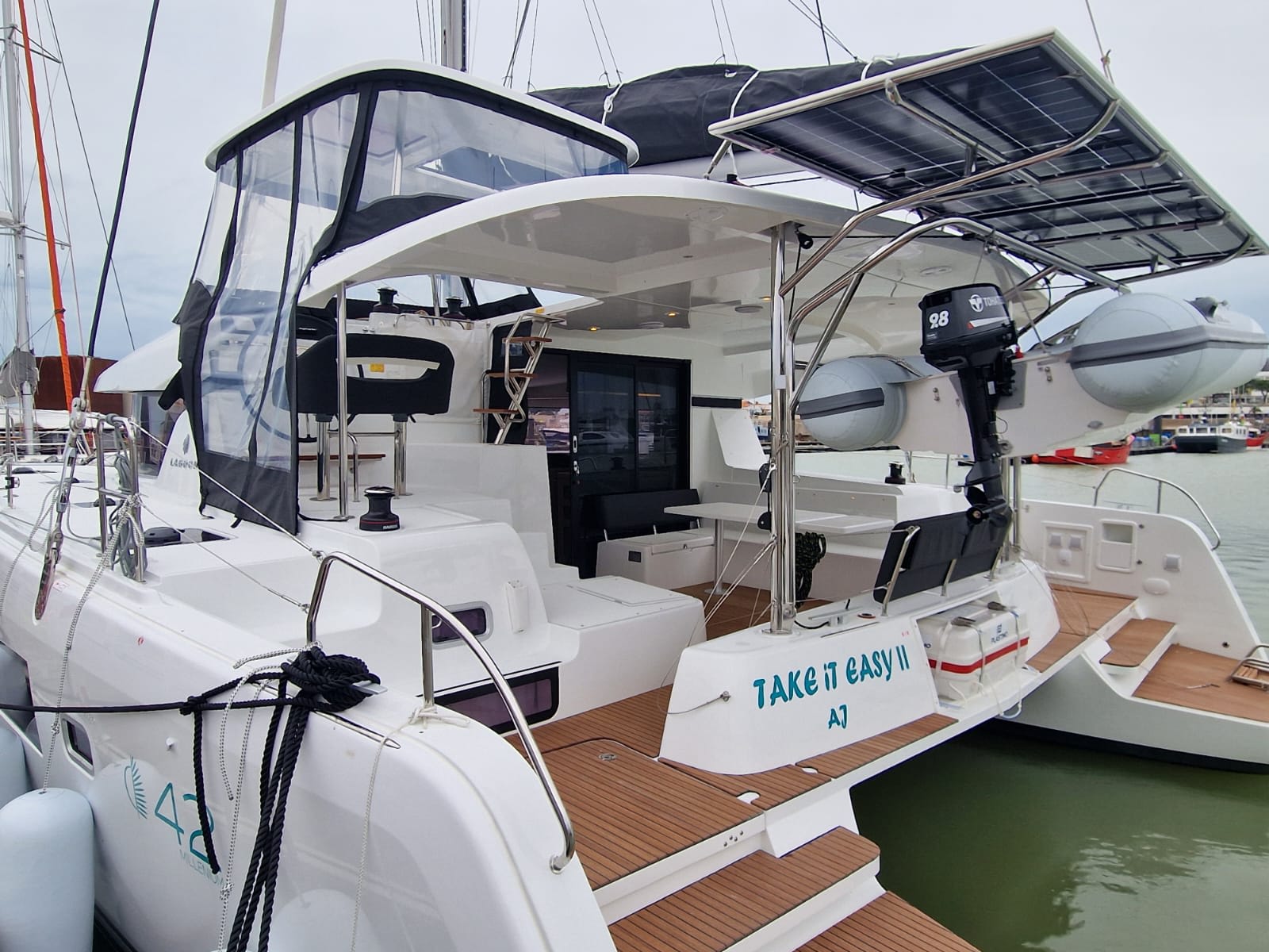 Take it Easy II Lagoon 42 moored at Port de Bonifacio
