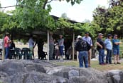 Morning tea was set out for us in a pleasant shelter festooned with grape vines