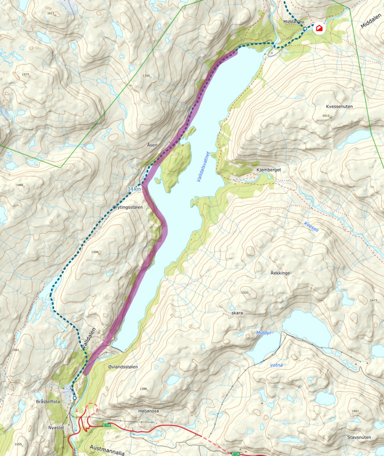Fra Middalsbu til Valldalsvatnet parkering | UT.no