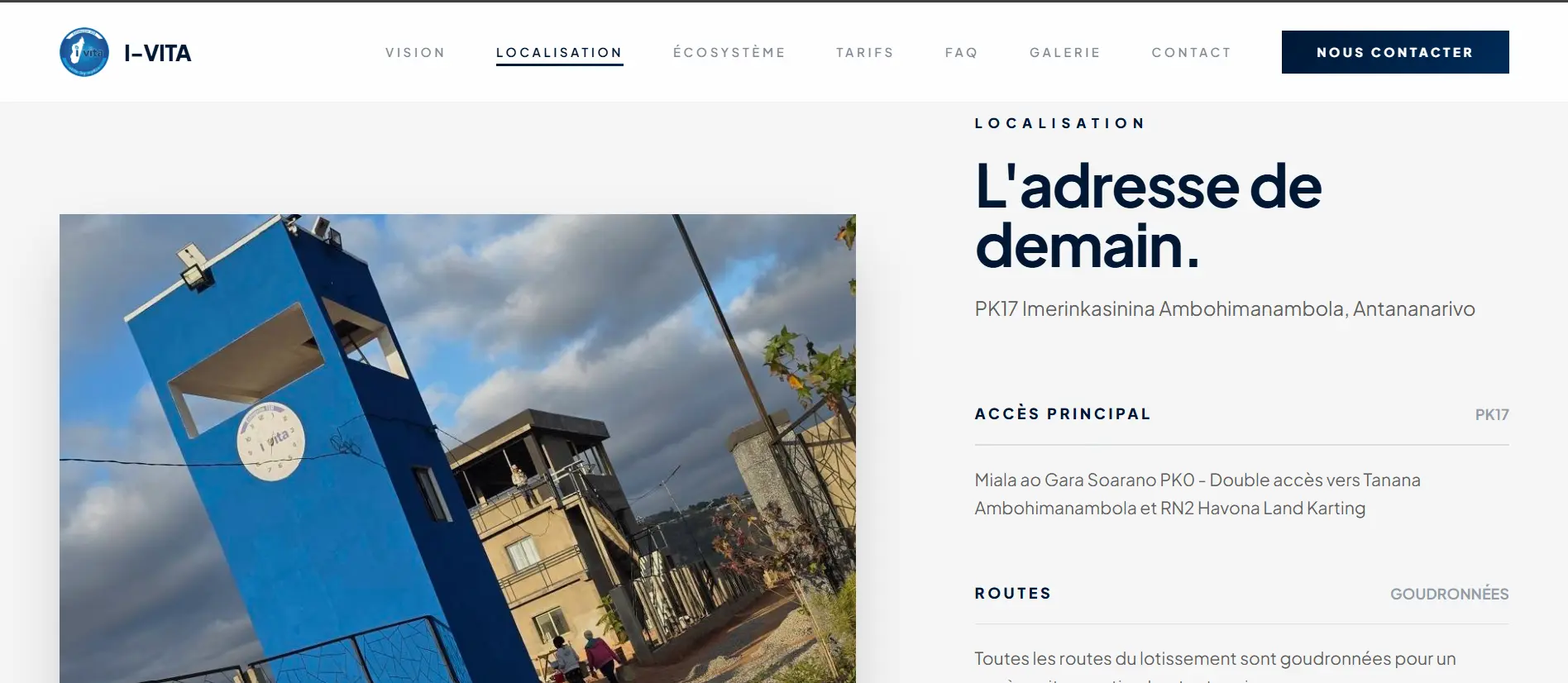 Capture d'écran de la section Localisation du site web I-VITA, affichant le texte explicatif sur l'emplacement du domaine.