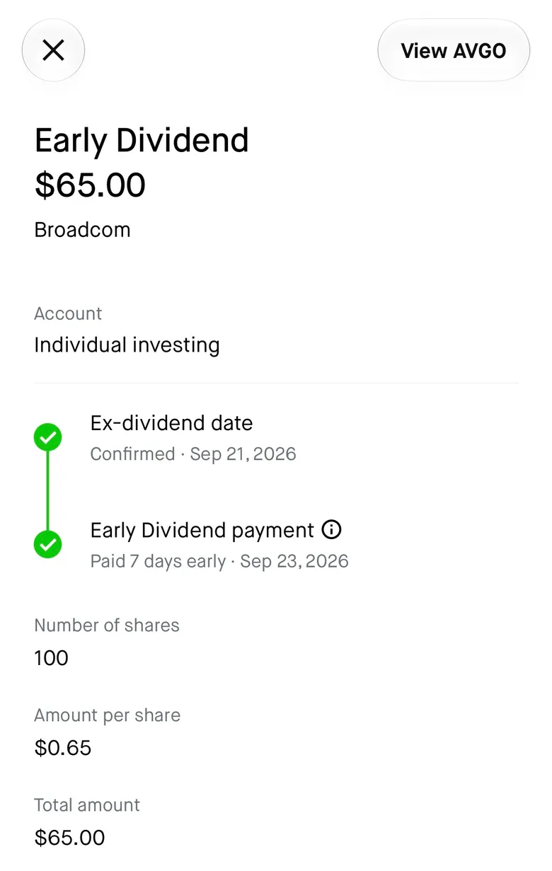 Screenshot attached to this dividend
