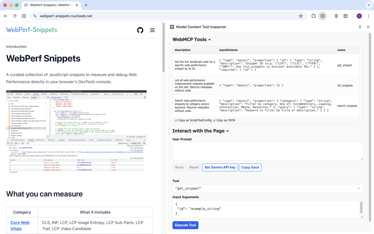WebPerf Snippets + WebMCP: web metrics that AI understands | Joan León