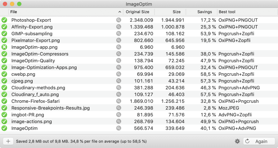 ImageOptim: list images