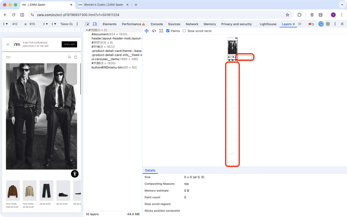 Zara.com:Layers Tab, Load