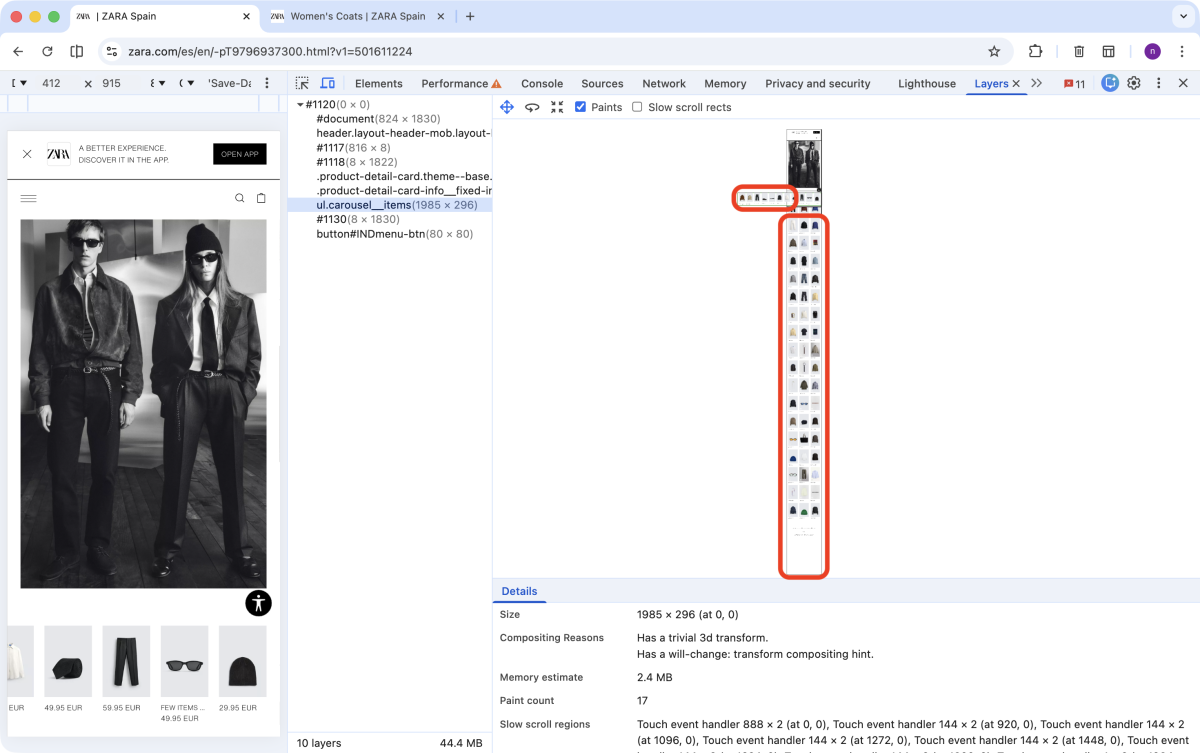 Zara.com:Layers Tab, Load