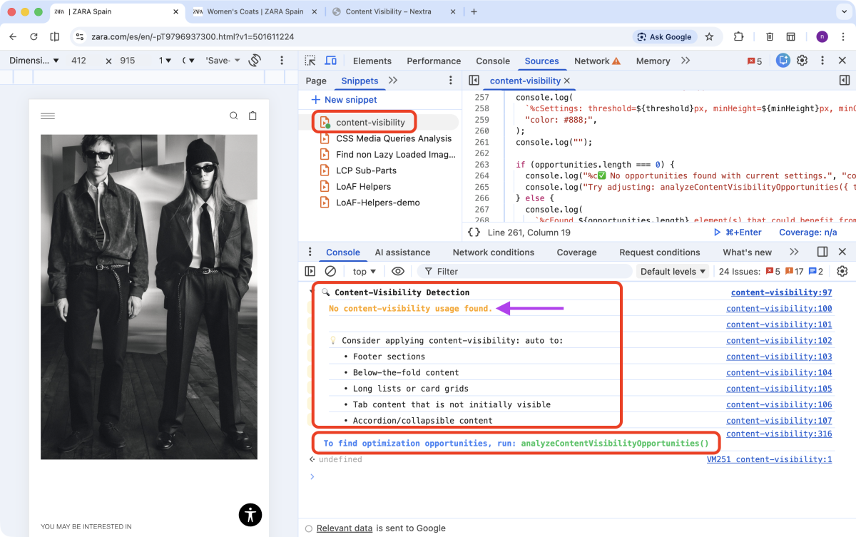 Zara.com: Snippets Content-Visibility