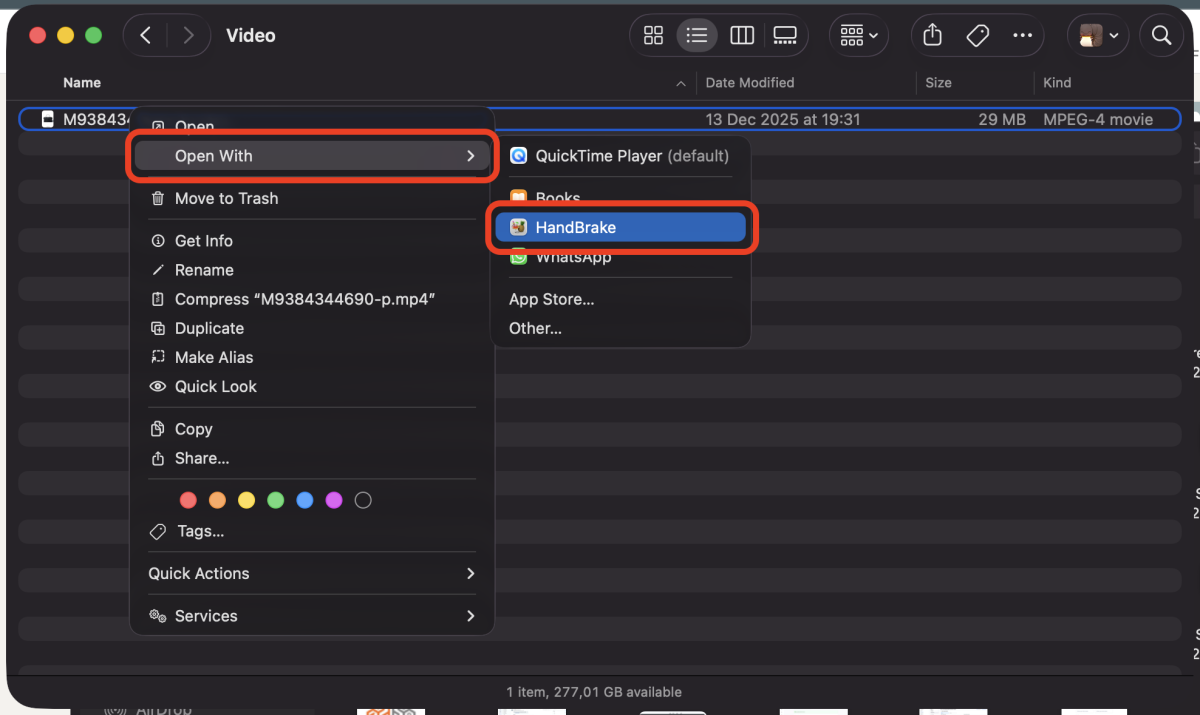 Open video with HandBrake