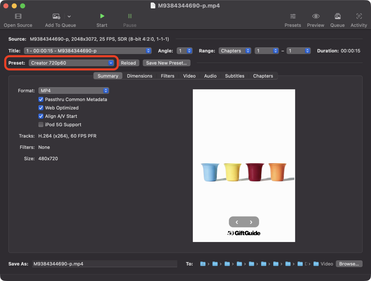 Open video with HandBrake
