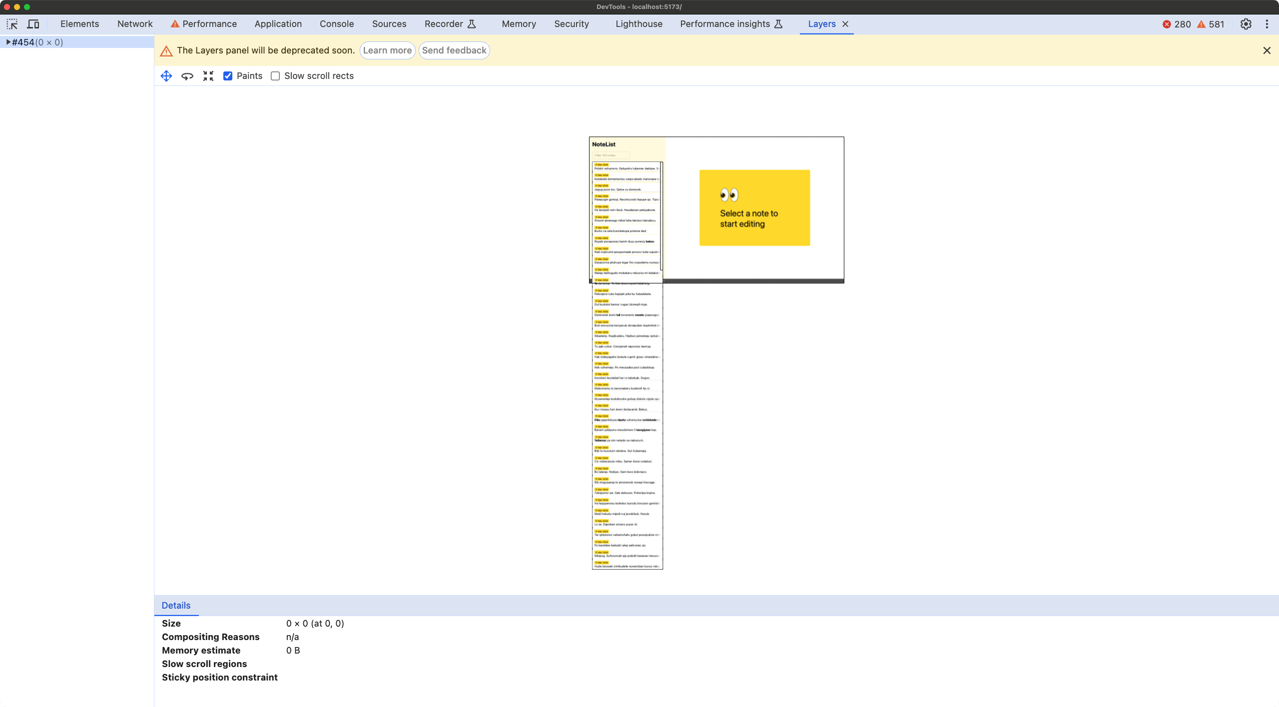 Layer visualization before optimization: many elements painted off-screen