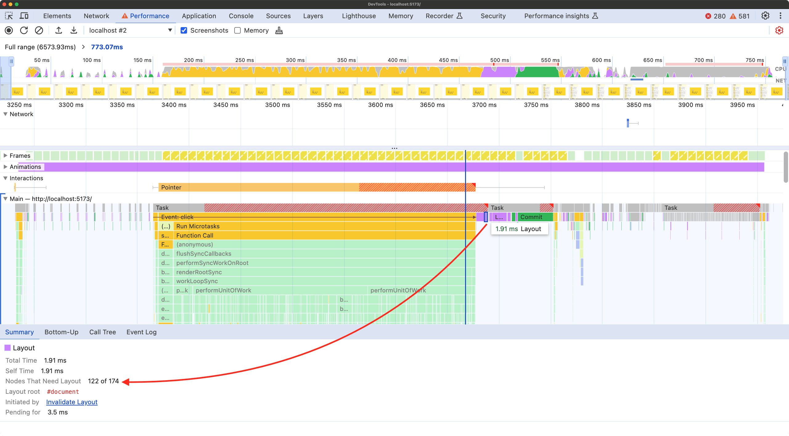 Layout metrics after optimization: drastically reduced time
