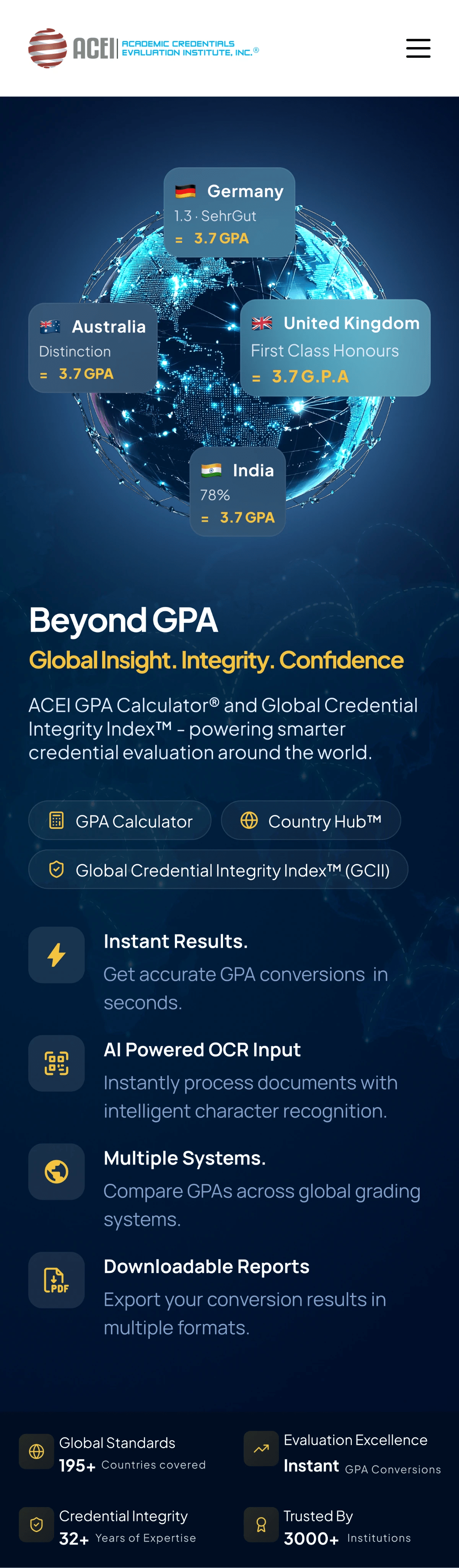 ACEI GPA Calculator home screen on mobile