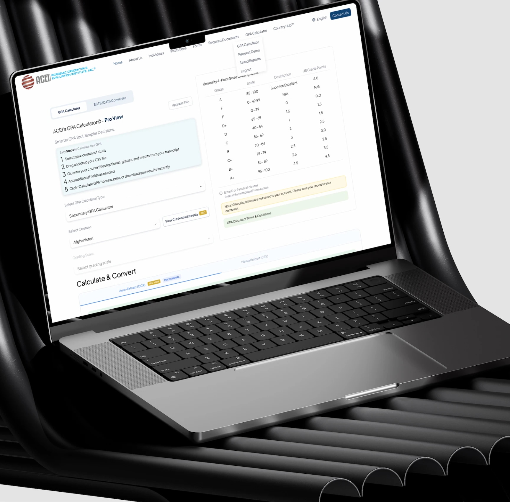 ACEI GPA Calculator on a laptop