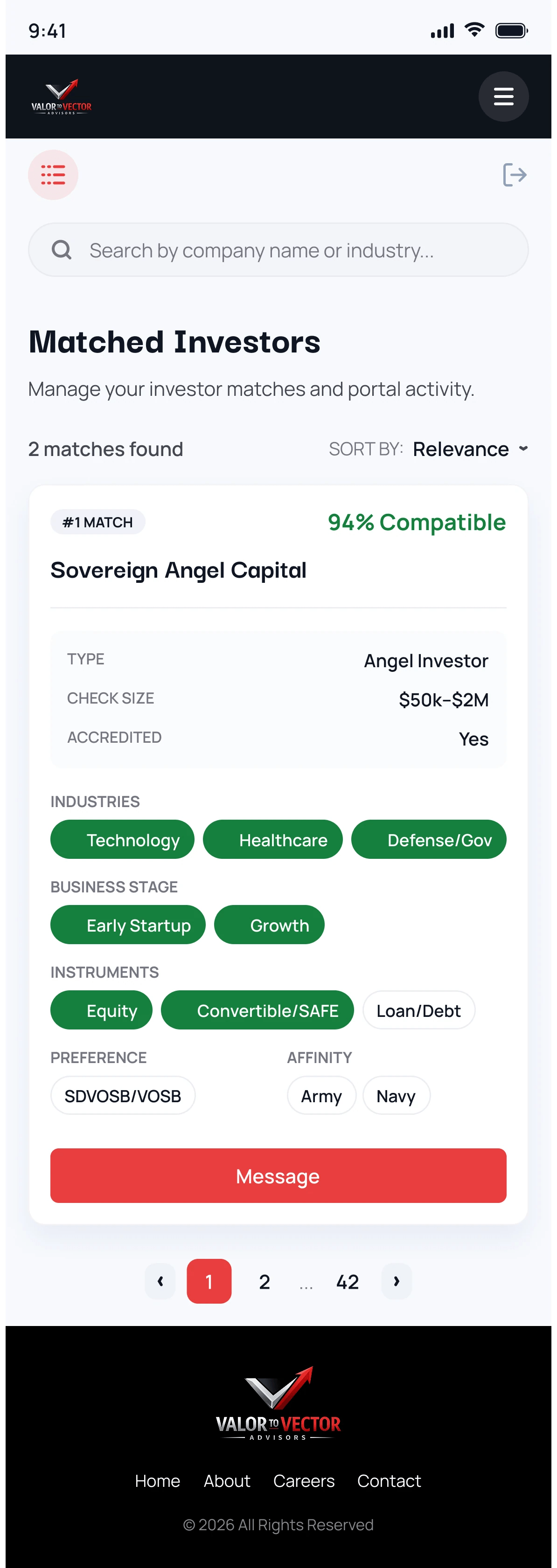 Valor to Vector matched investors on mobile