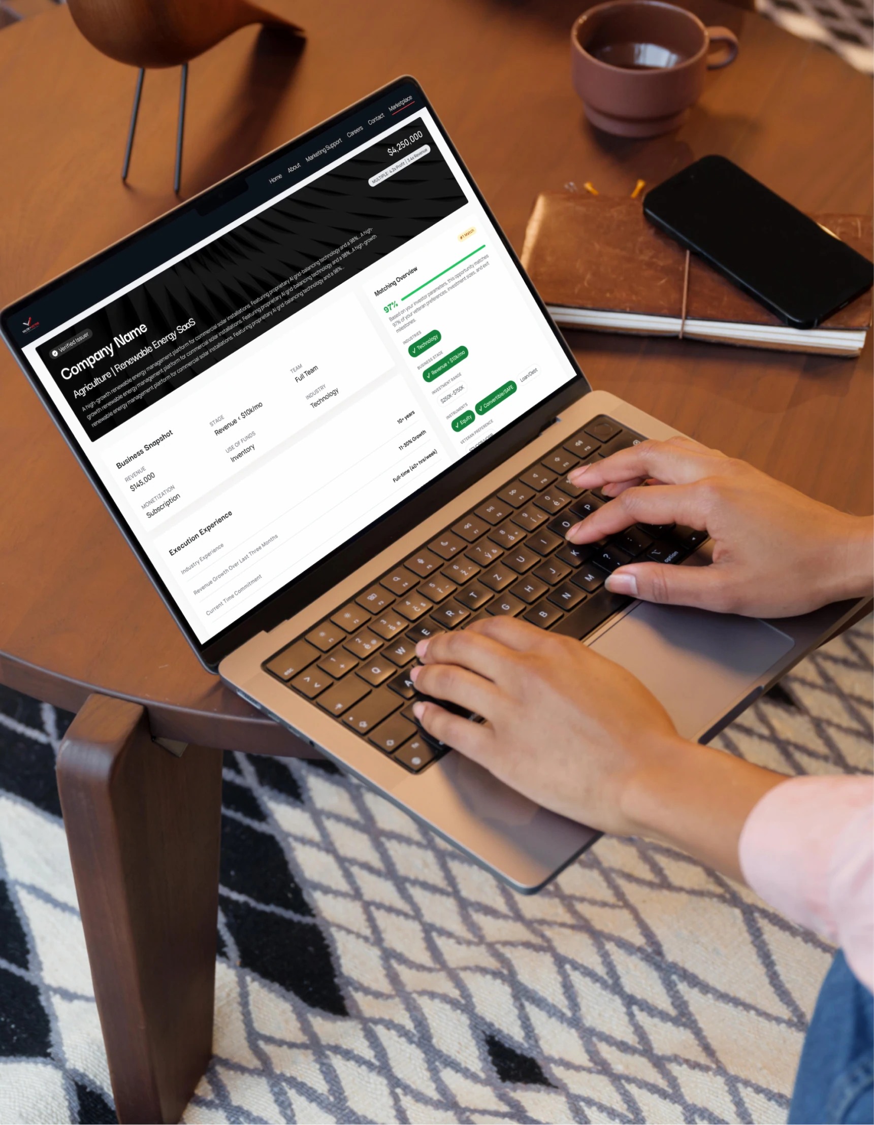 Valor to Vector matching dashboard on a laptop
