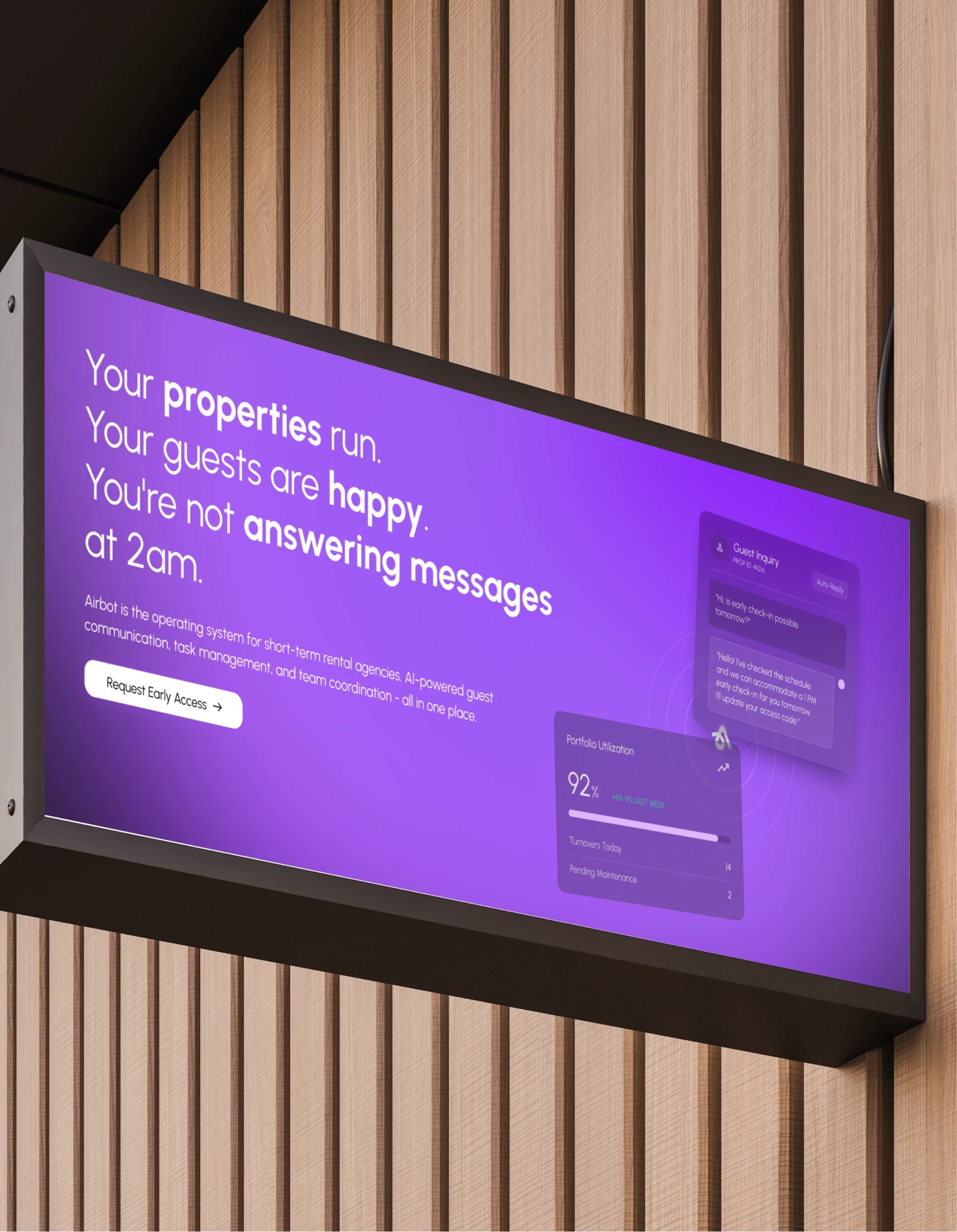 Airbot launch message on an illuminated sign