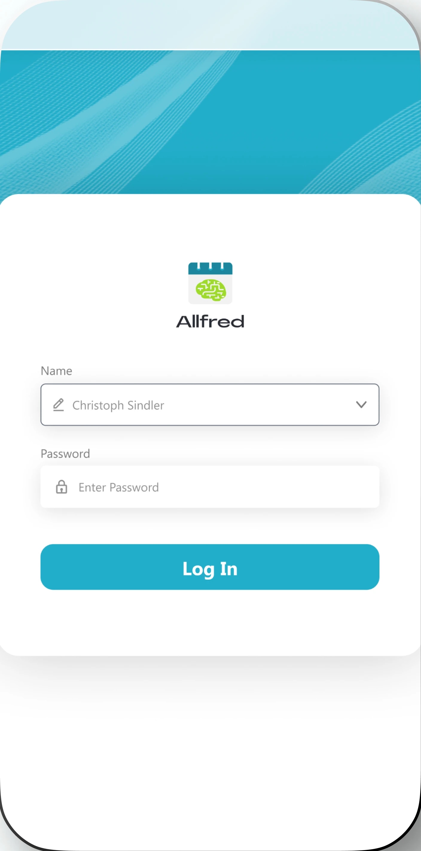 Allfred log-in screen on mobile