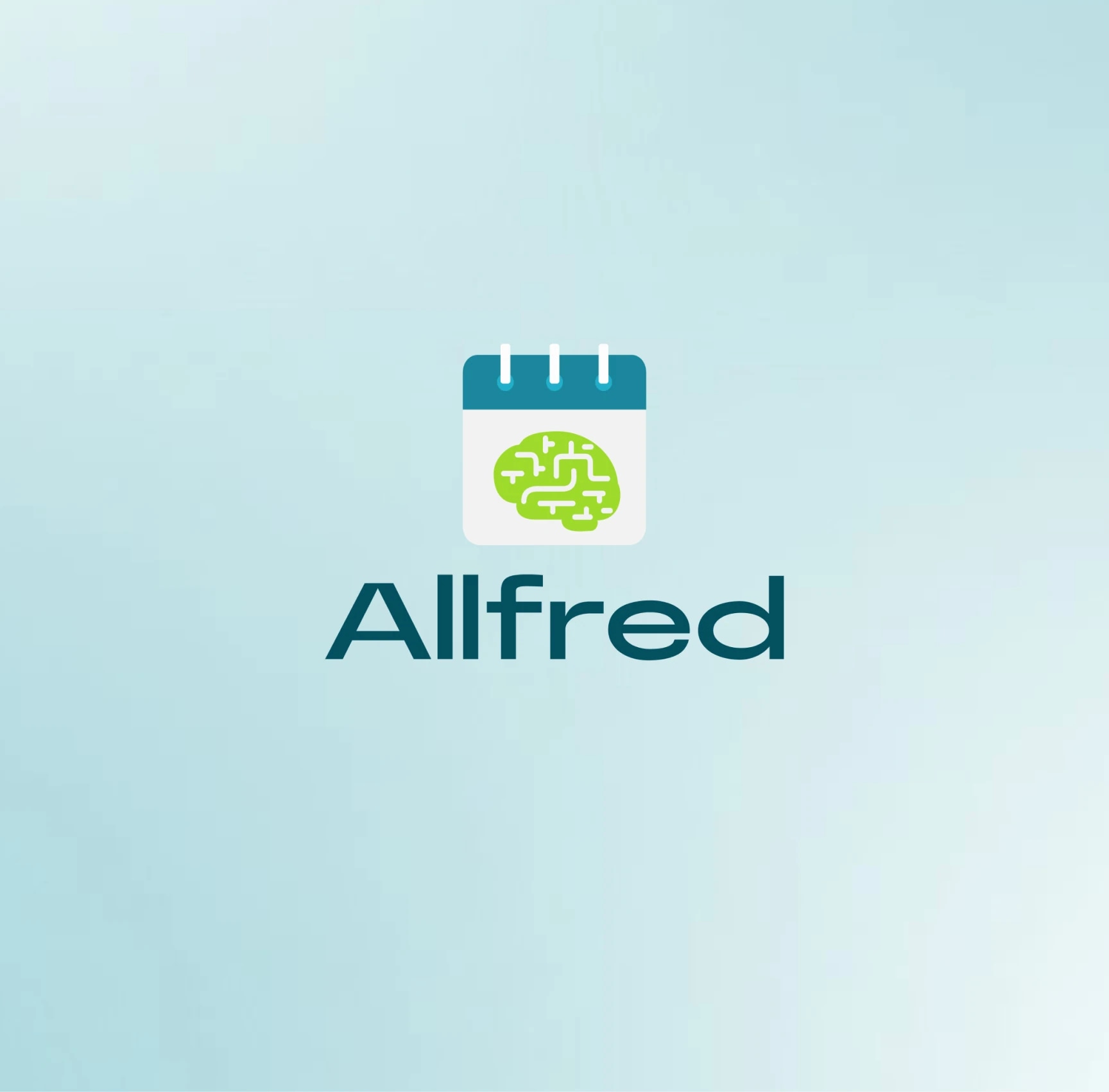 Allfred logo on a soft teal ground
