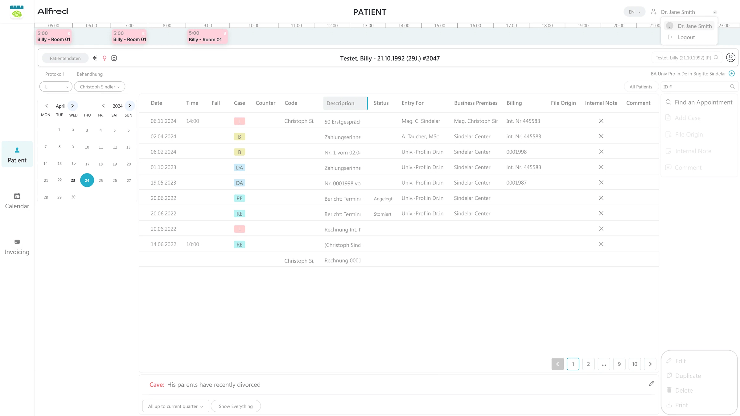 Calendar & Patients screens