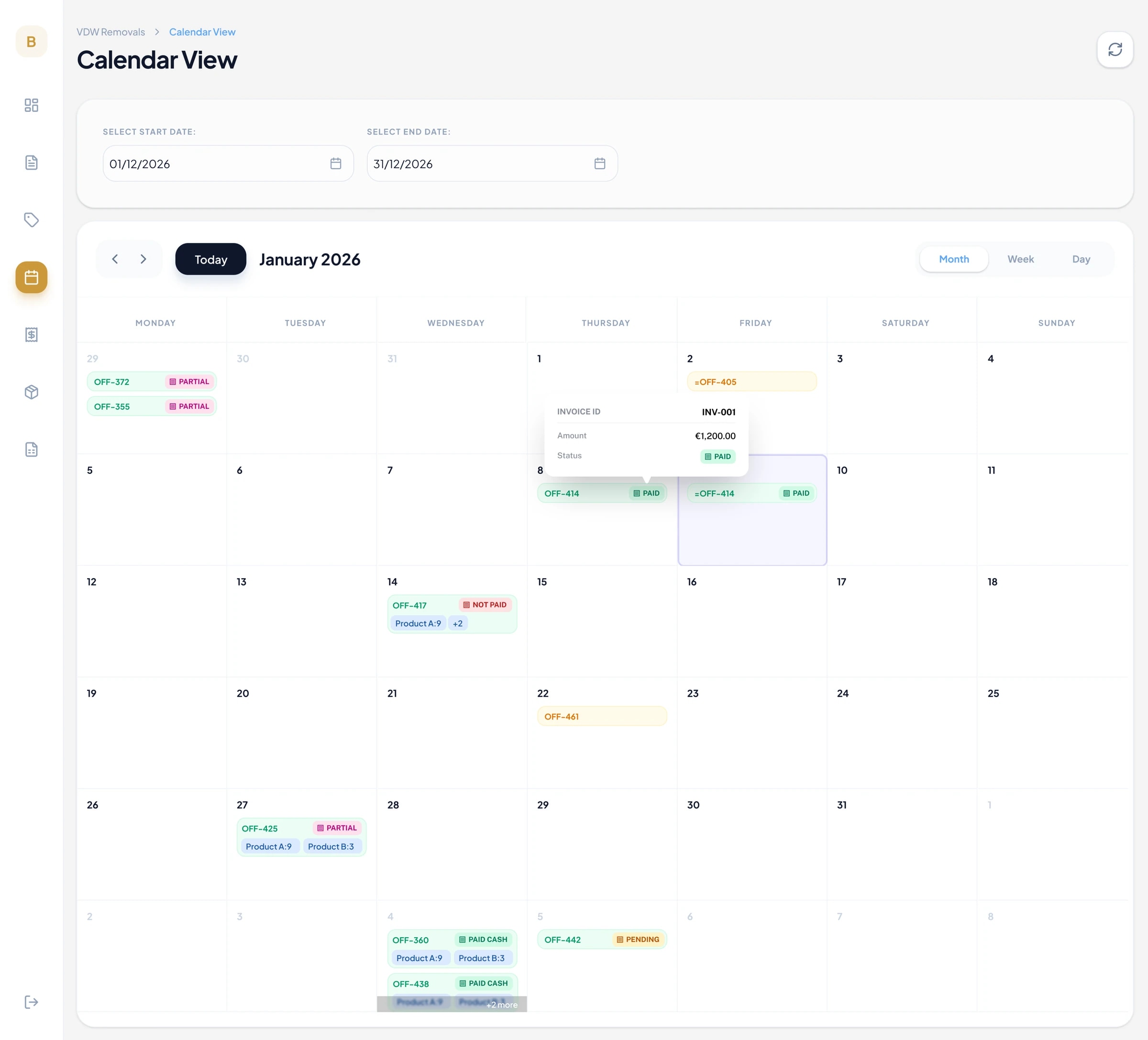 Invoicing & Scheduling screens