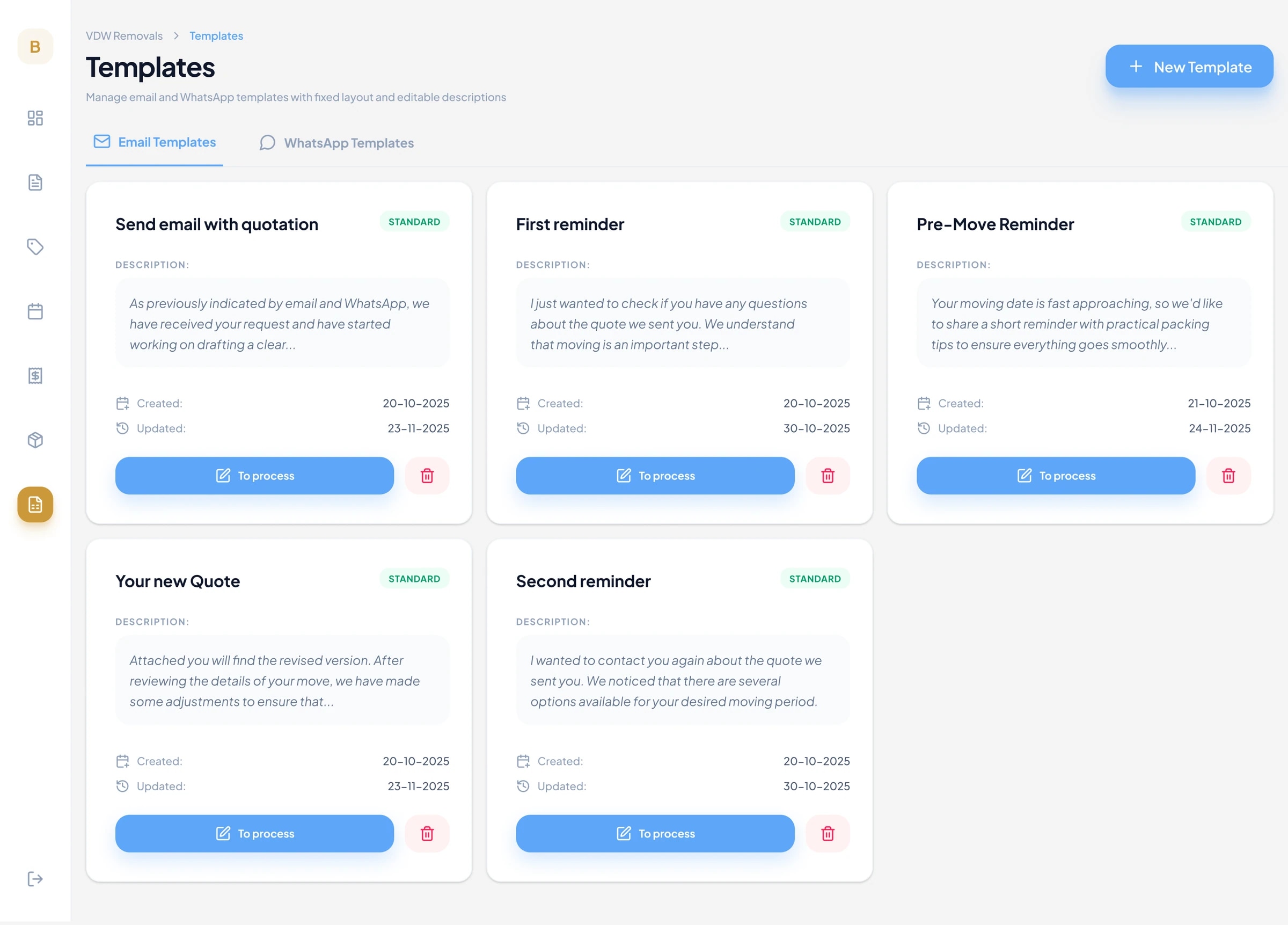Inventory & Templates screens