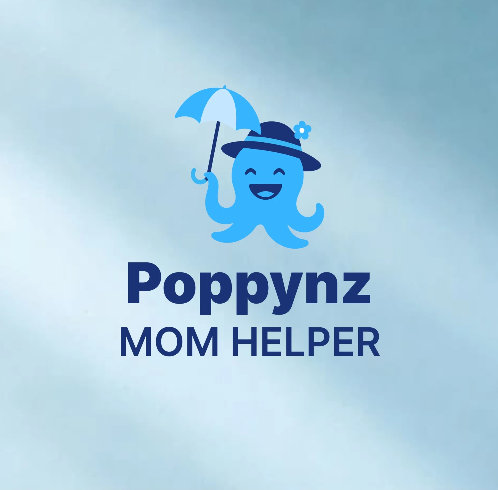 Poppynz Mom Helper logo on a soft blue ground