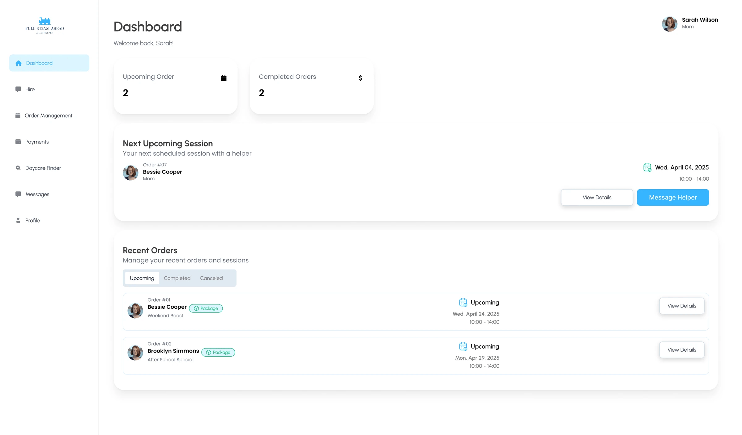 Helper Dashboard screens