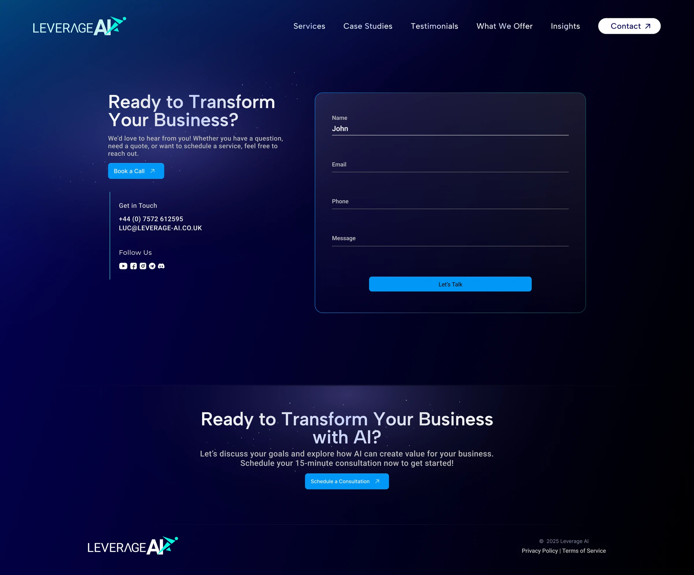 Services & Approach screens