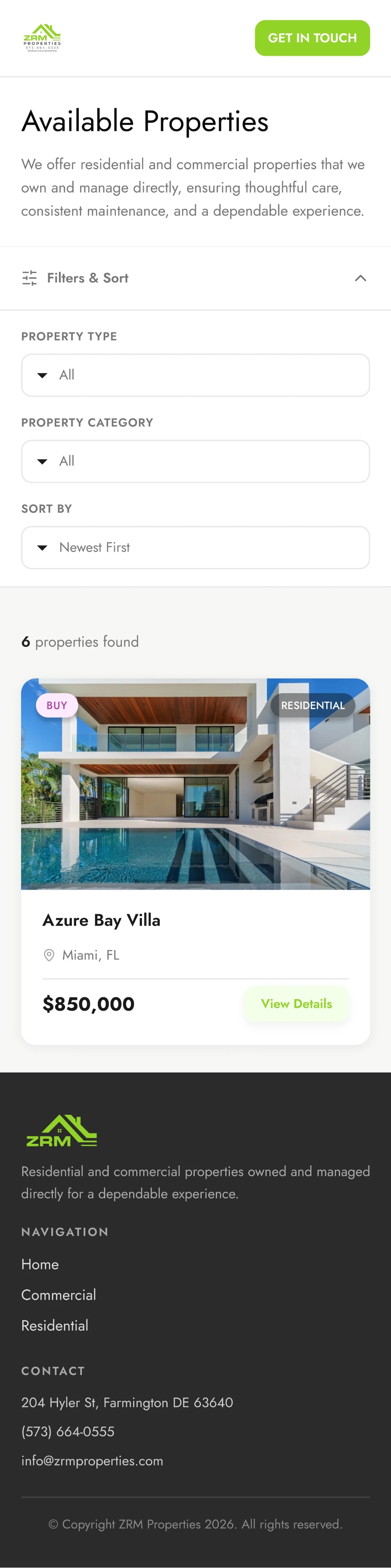 ZRM available properties on mobile