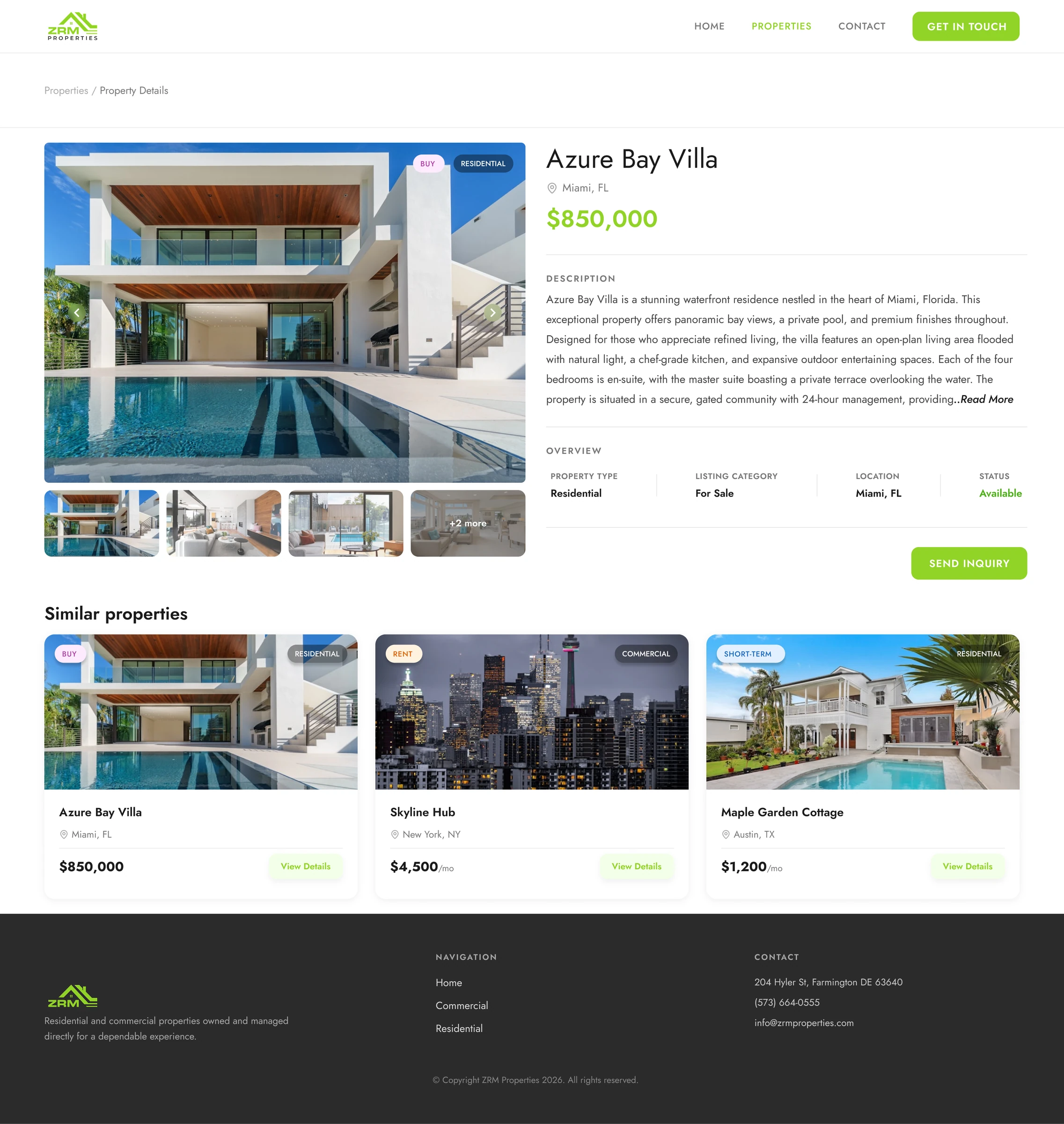 Property Details screens
