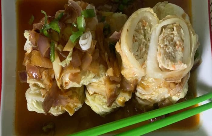 Resep Sawi Gulung Isi Tahu Udang Ayam Favorit Bunda
