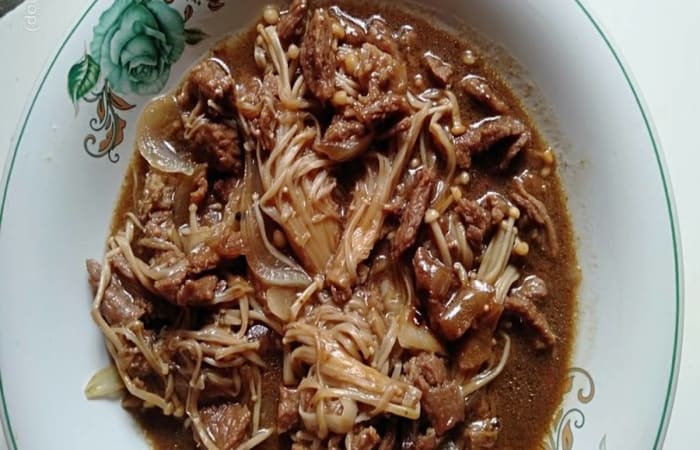 Resep Beef Teriyaki Lada Hitam (jamur Enoki) Dijamin Nikmat dan Mudah