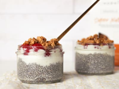 Chia pudding façon "peanut butter & jam"