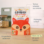 Paquet de granola bio maison pour le petit-déjeuner à l'avoine avec apports nutritionnels et quantité de sucre