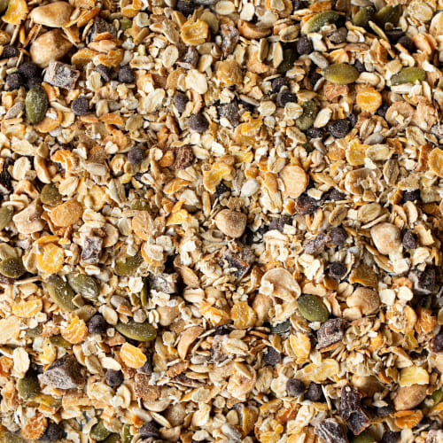 Bol de pudding de chia avec des quartiers de pommes, du granola maison et une cuillère de granola à tartiner