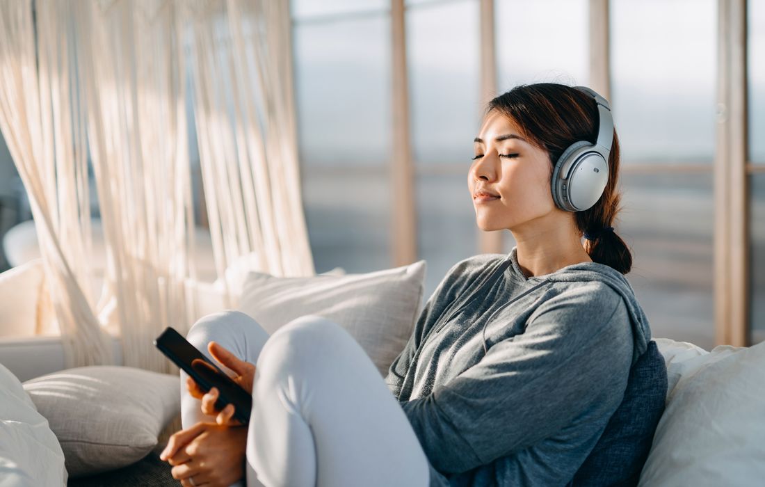 woman relaxing on couch