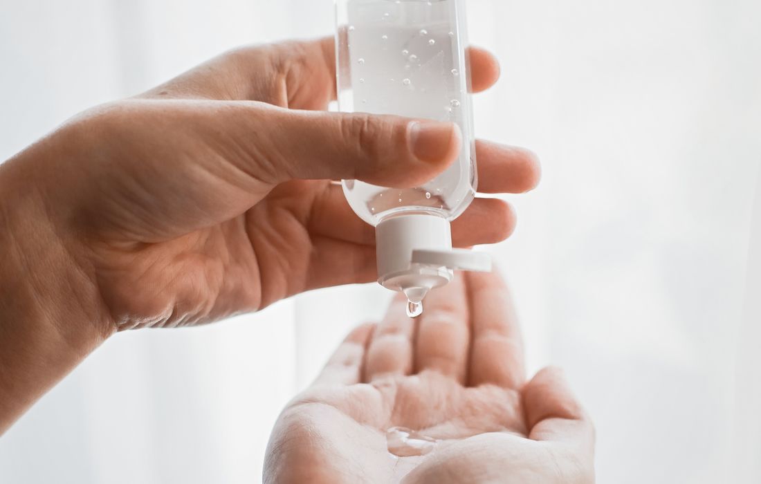 sanitising hands