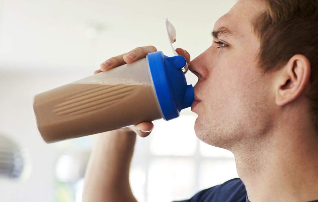 drinking protein shake
