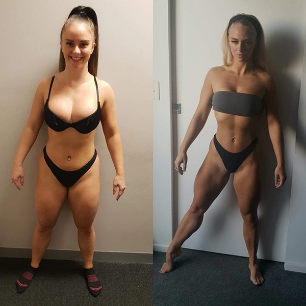 Before and after female weight loss transformation