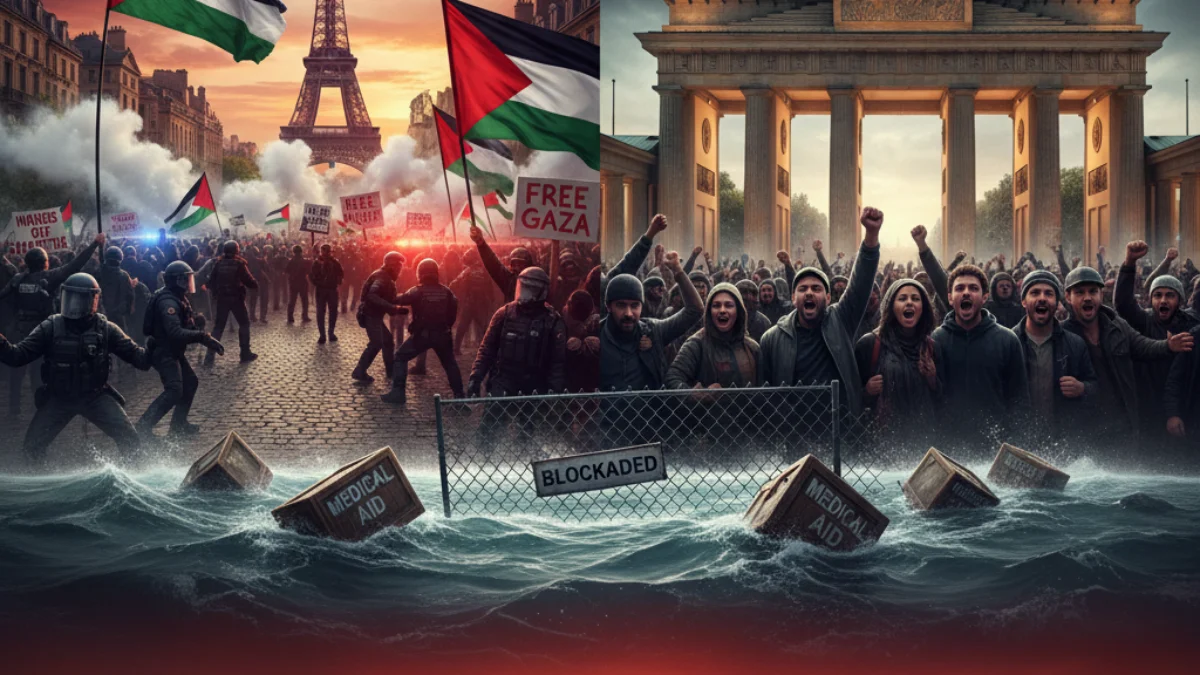 Protests Erupt Across Europe After Israel Stops Gaza Aid Boats
