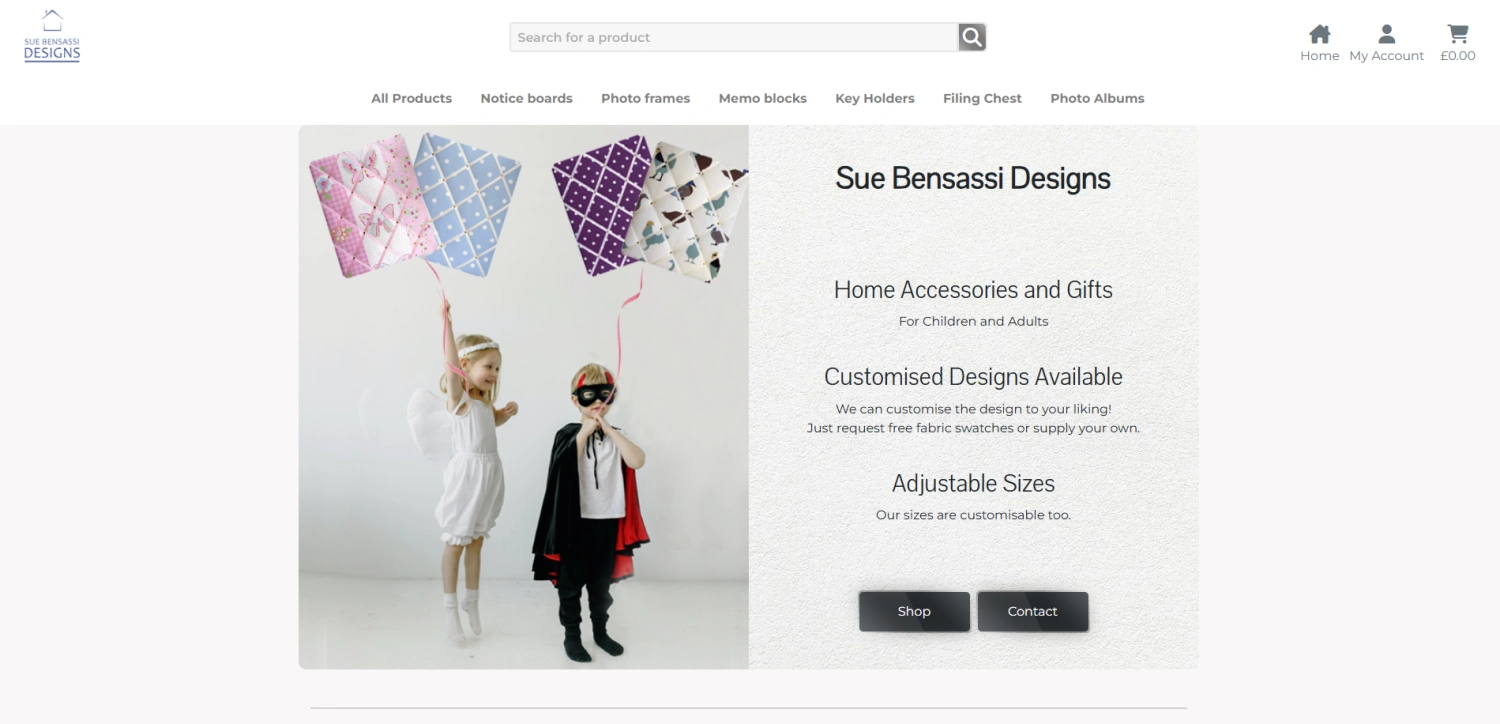 Screenshot of the Sue Bensassi Designs project