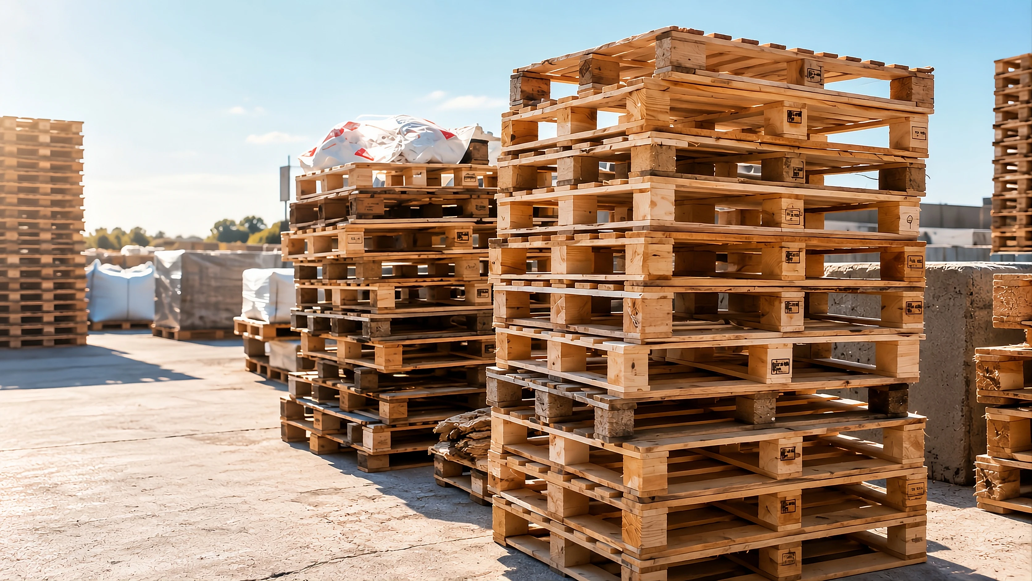 Pallets usados listos para recuperación