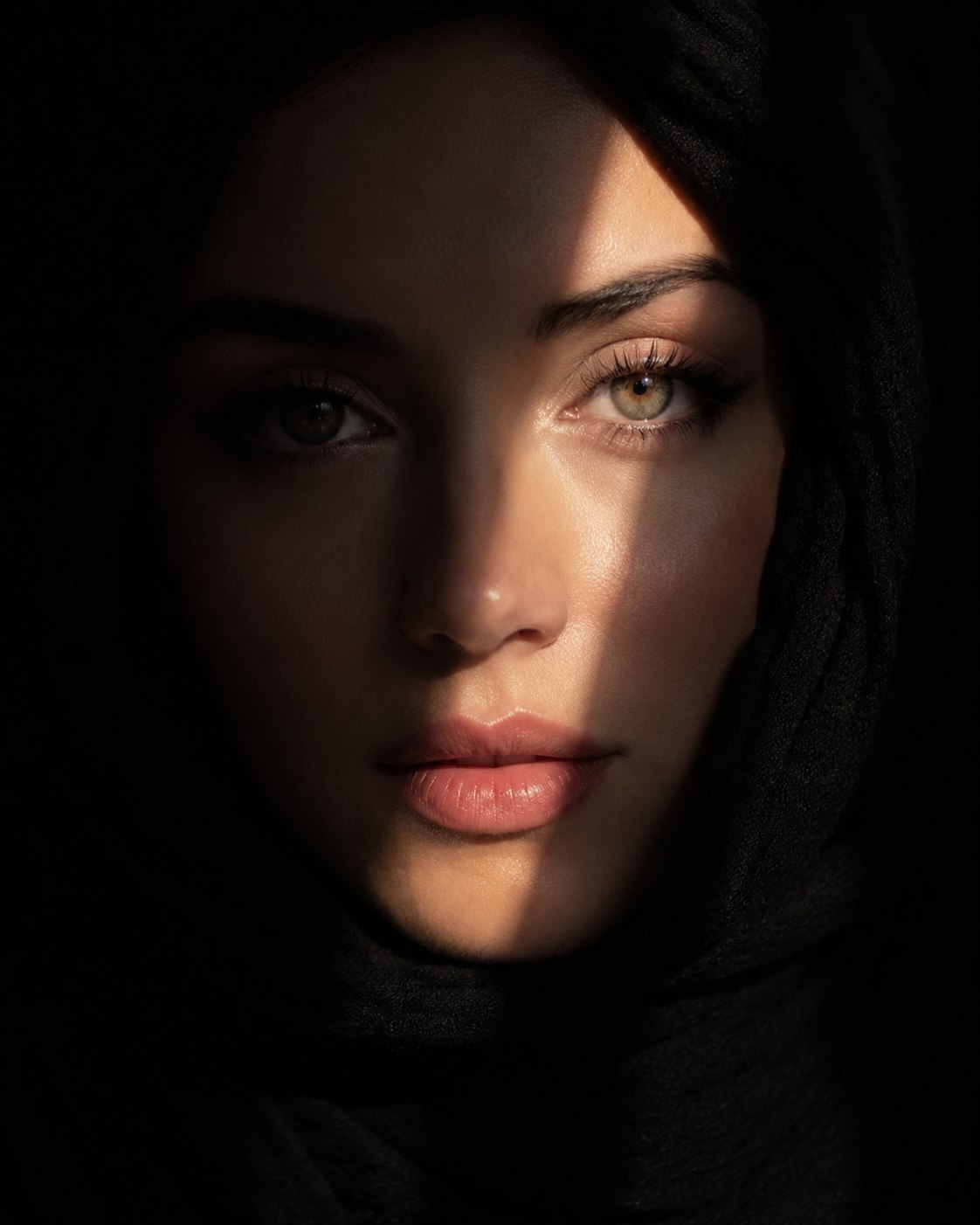 پرتره سینمایی سایه و روشن با نور طلایی