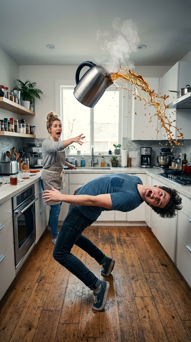 پرامپت هوش مصنوعی صحنه طنز آشپزخانه
