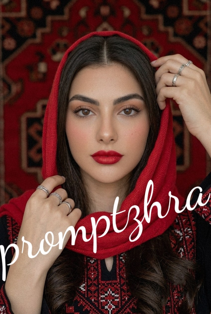 پرتره کلوزآپ زن با روسری قرمز