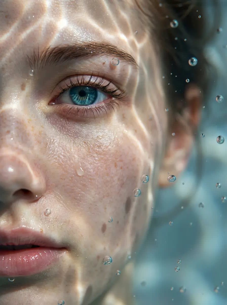 پرتره نیمه صورت غوطه‌ور در آب
