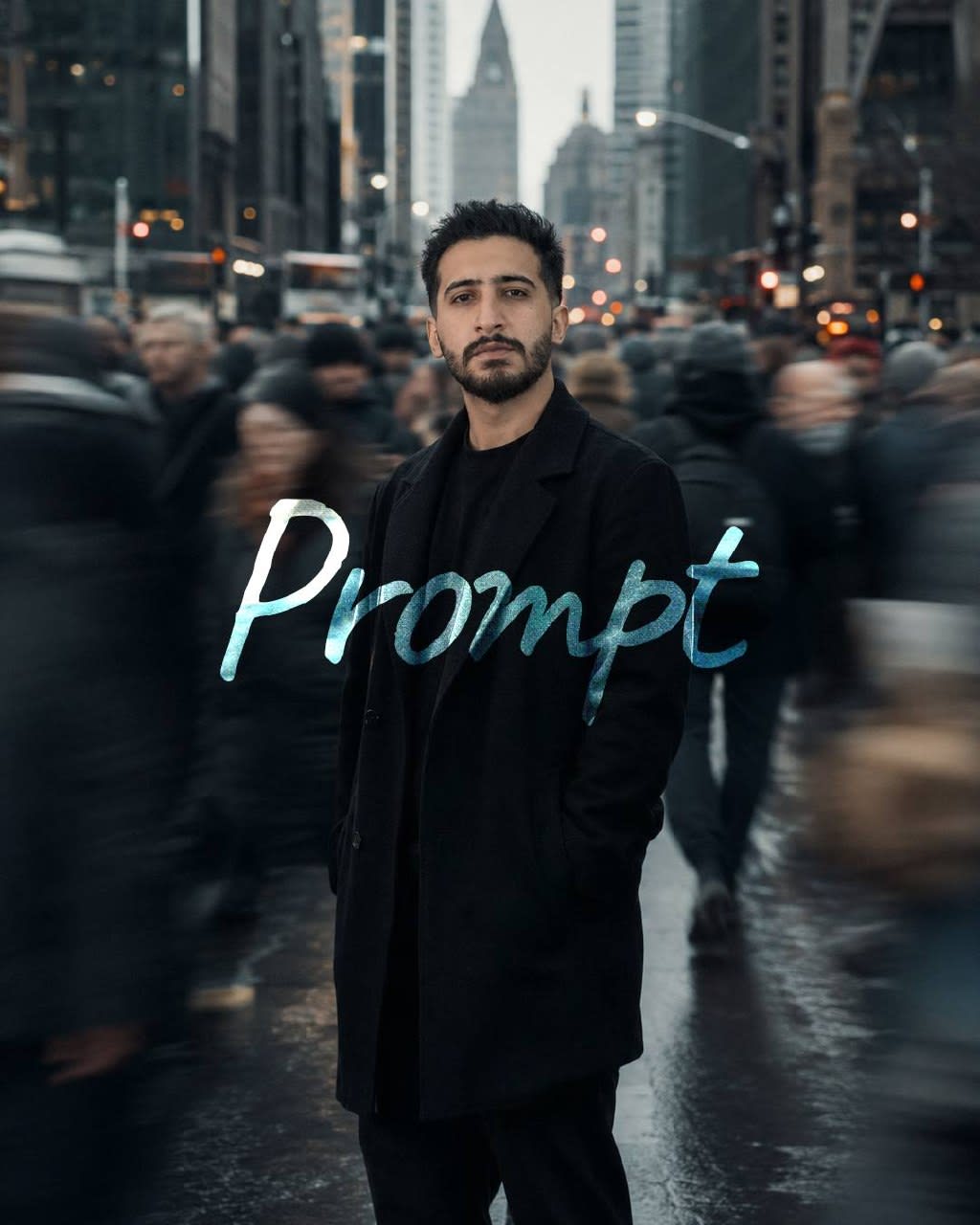 پرامپت پرتره سینمایی در شلوغی شهر