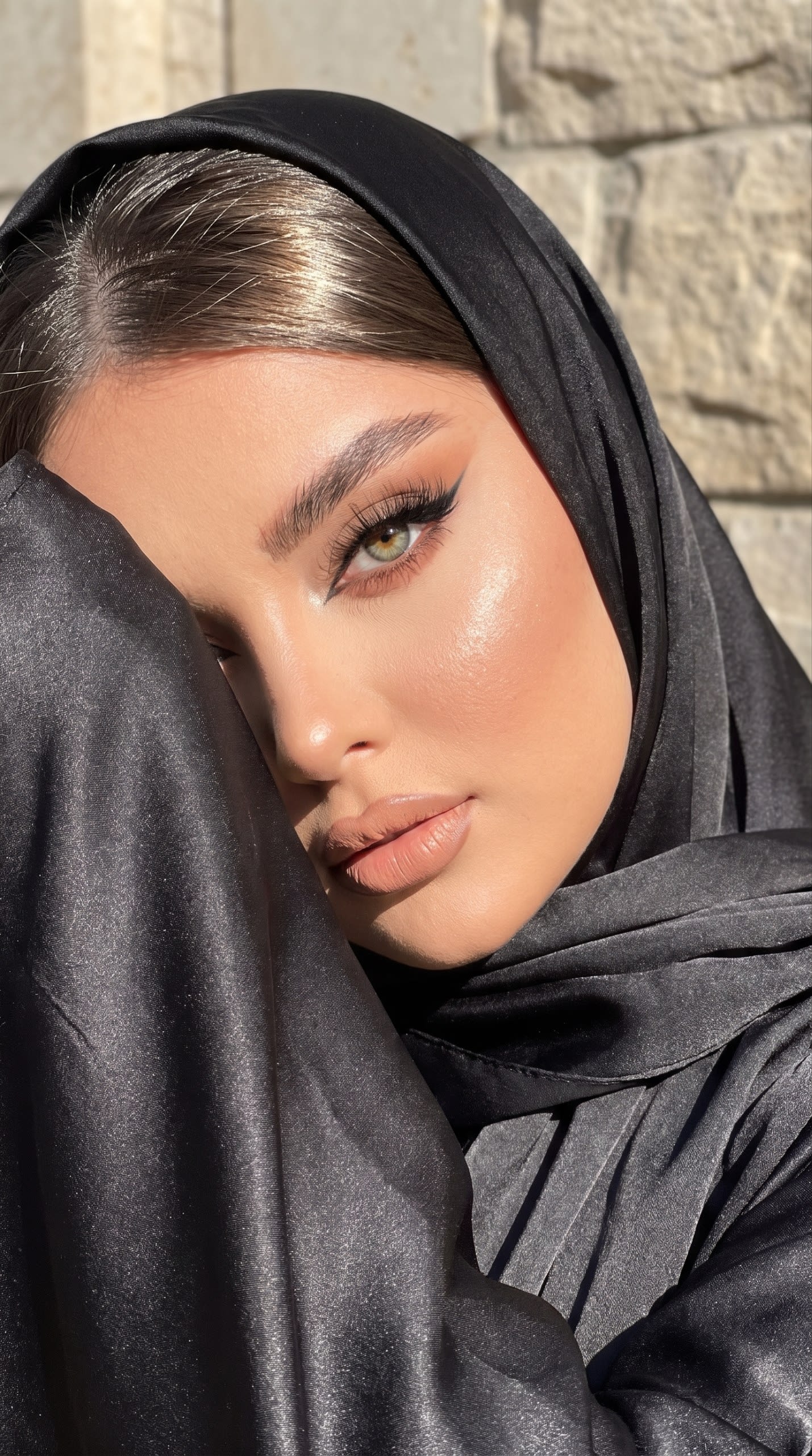 پرامپت حفظ دقیق چهره و استایل با حجاب ساتن مشکی