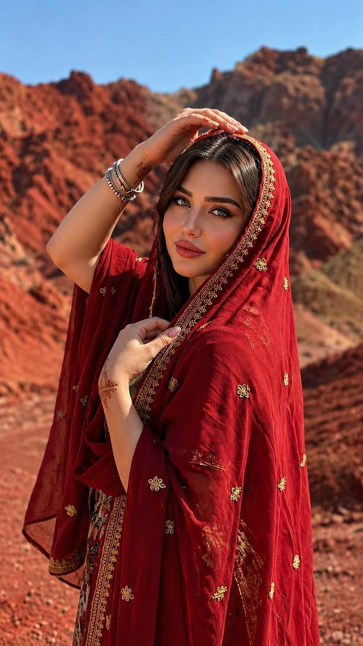 پرامپت پرتره زن خاورمیانهای در کوههای هرمز